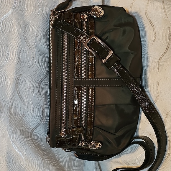 Brighton Handbags - Brighton Olive Green Nylon Lesther Trimmed Crossbody Shoulderbag